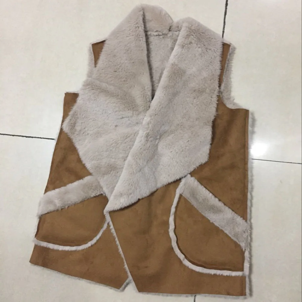 KoHuiJoo Autumn Winter Artificial Fur Vest Women Fashion Lapel Suede Faux Fur Waistcoat Long Coats Warm fur Jackets