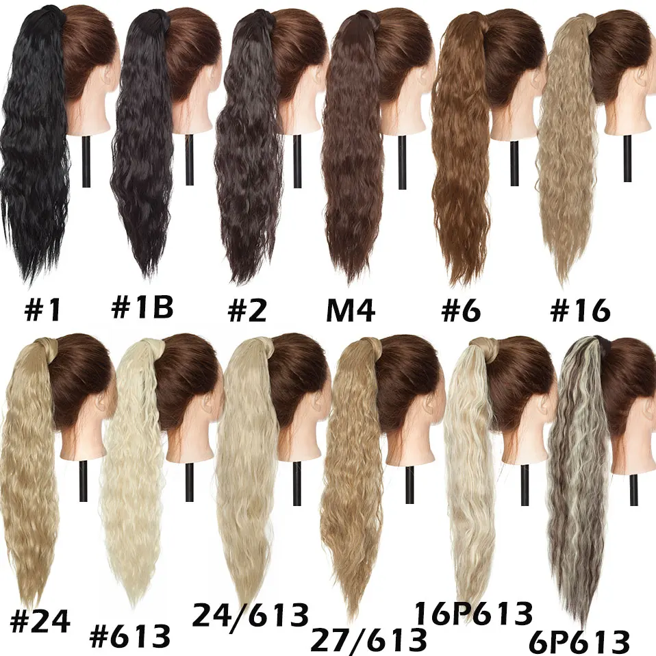 Фото HAIRRO 20-дюймовый синтетический кукурузный волнистый длинный хвост накладные волосы на клипсе удлинитель волос Омбре коричневый конский хвост светлые накладные волосы №5