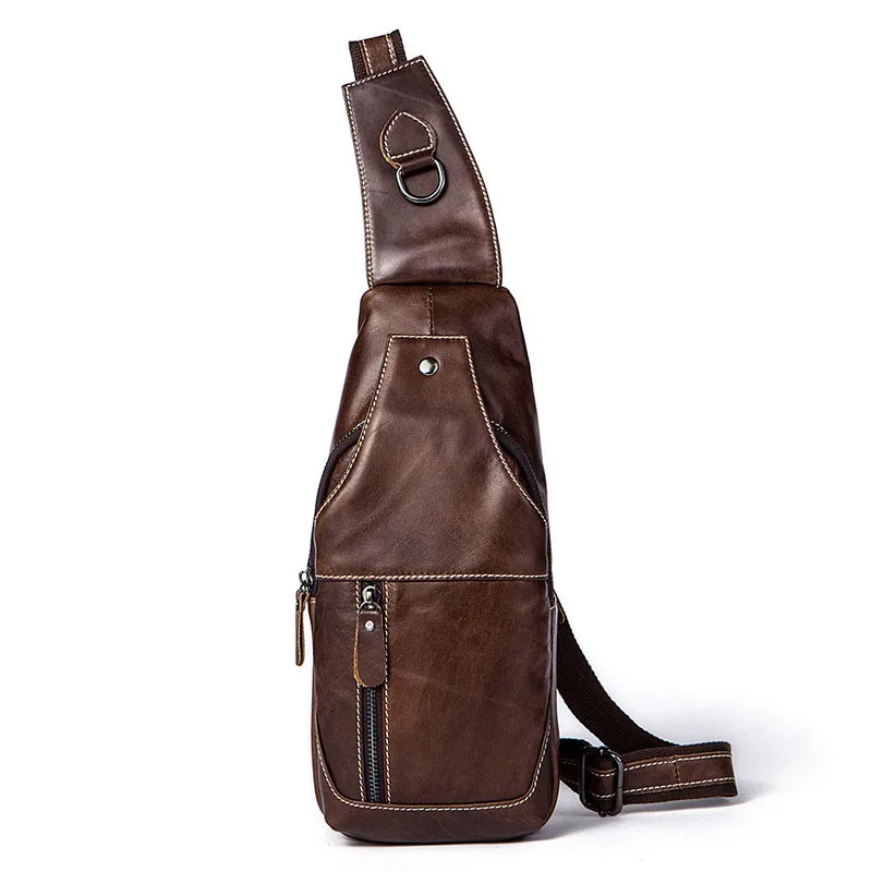 

Factory direct Genuine Leather Korean Men chest bags fashion retro trend casual drop-shaped retractable handle men bags