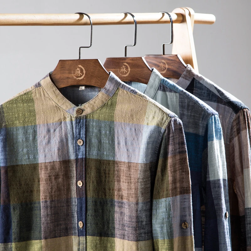 Dou Art Grid 2018 Sale New Costumes Uomo Men Blouse Shirt Camisas Boys Linen Top Plaid Checkered Large Plus Size | Мужская одежда
