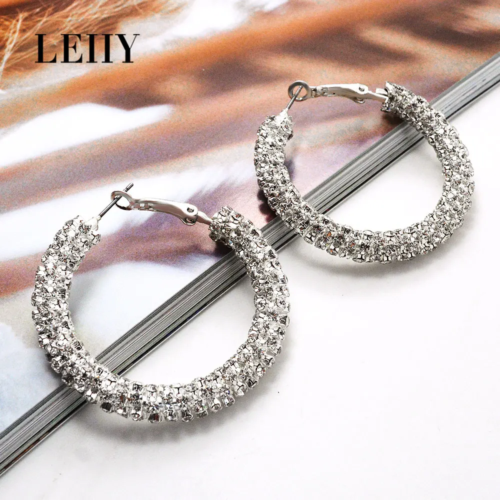 LEIIY 2 Color Temperament Crystal Hoop Earrings For Women Luxury Elegant Shiny Circle Wedding Fashion Jewelry Brincos | Украшения и