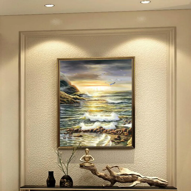 Европейская морская пейзаж масляная живопись Входная настенная бумага для