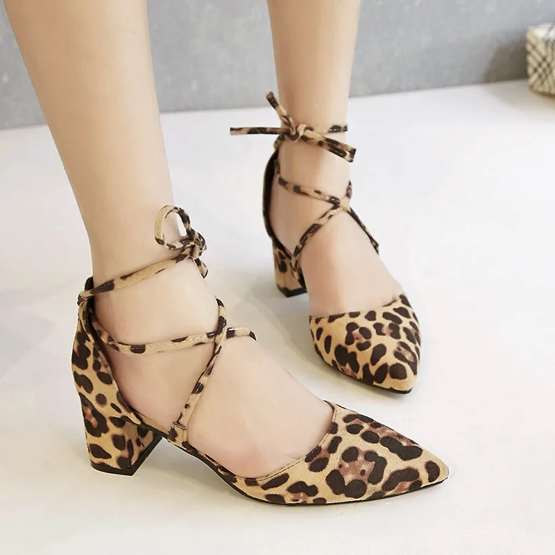 33 43 леопардовая обувь на среднем каблуке женские туфли лодочки Женская Осенняя
