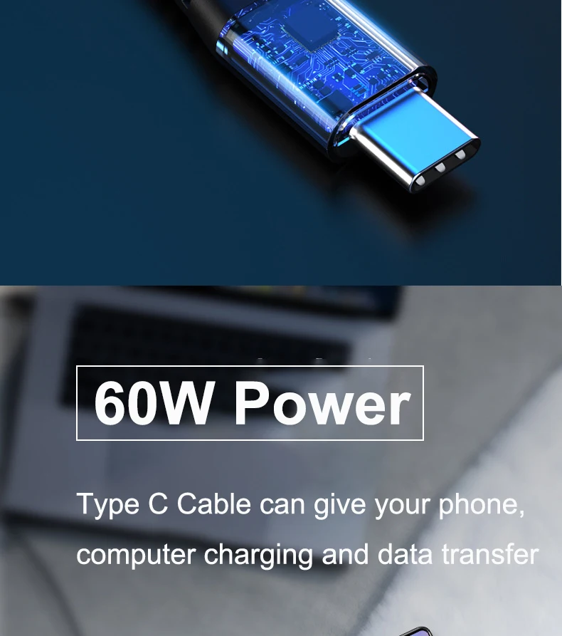 Double USB Type-c cable PD 60W cable fast charging 1.2 m braided data line for xiaomi huawei phone notebook