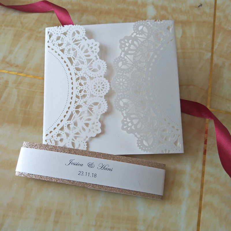 Роскошное Розовое Золото Блестки и слоновой кости шимми свадебные приглашения