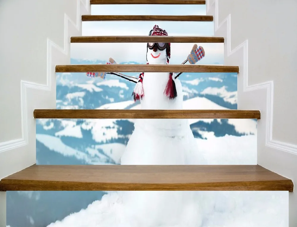 

6pcs/set 18cm x 100cm Snowman on the top of the Mountain Pattern Style Stair Sticker Wallpaper LTT078