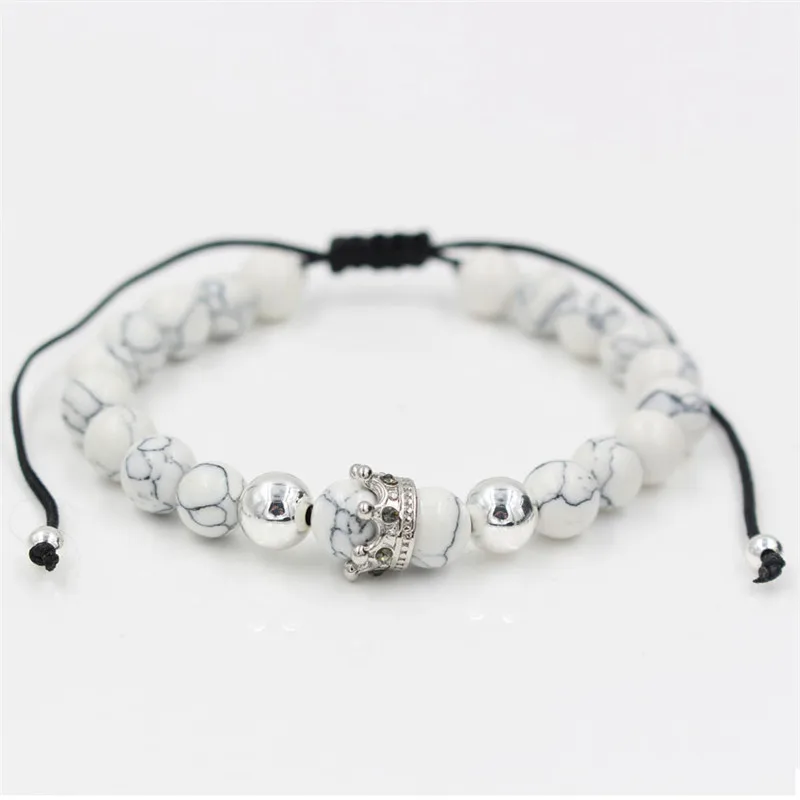 NADEEM Белый Howlite камень бусина золотой цвет микро CZ Кристалл браслет с шармом