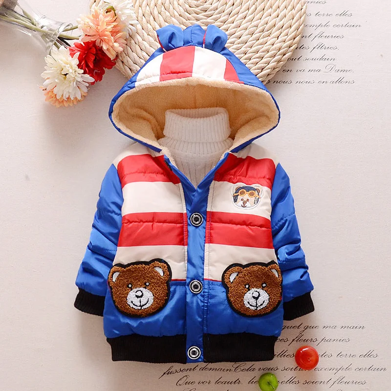 Toddler Boys Jacket 2018 Cartoon Bear Kids Autumn Warm Cotton Hoodies Infant Fur Lined Coat Children Casual Outerwear Clothing | Детская