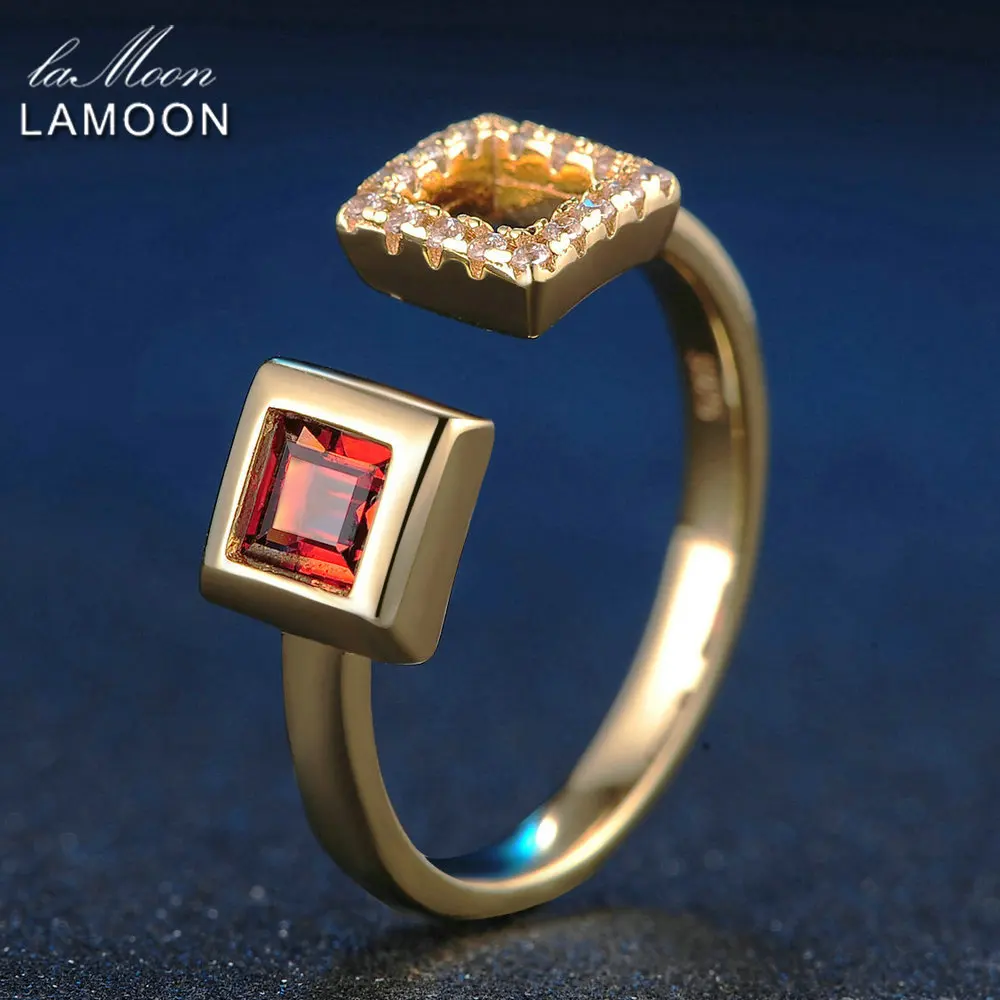LAMOON S925 Silver Square Rings for Women 0.25ct 100% Natural Red Garnet Gemstone Ring Fine Jewelry Bijoux Wedding Band RI020 | Украшения и