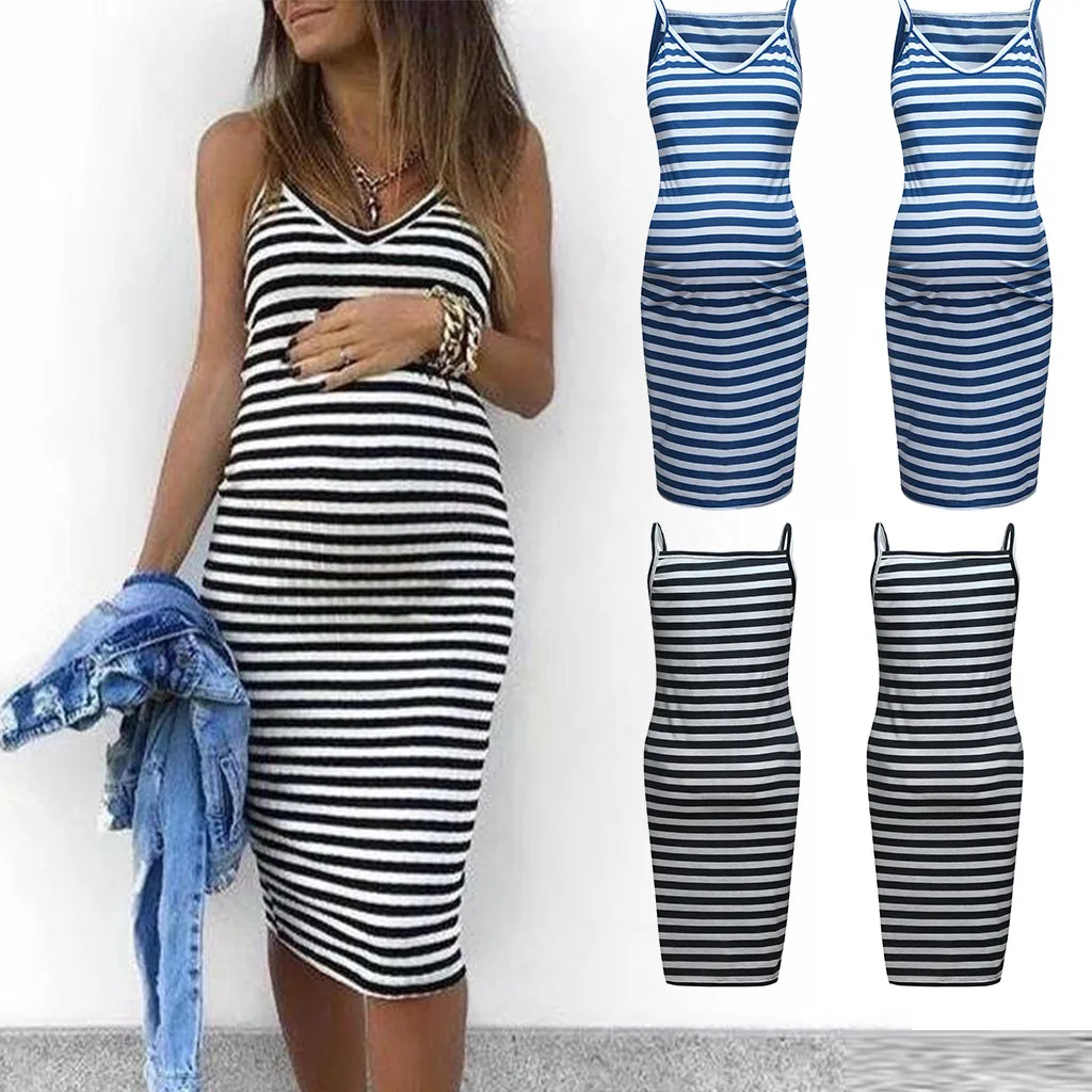 

Maternity Sleeveless Striped Print Breastfeeding Sundress Pregnancy Dress Zwangerschaps Jurk Voor Fotografie Pregnant Dress