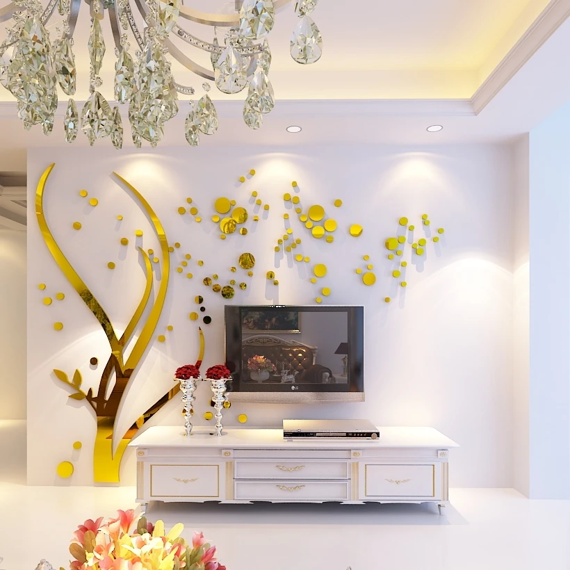 

Modern Tree Mirror Crystal Acrylic Wall Stickers Living Room TV Sofa Background 3D DIY Wall Sticker Home Decor 3D Wall Decals