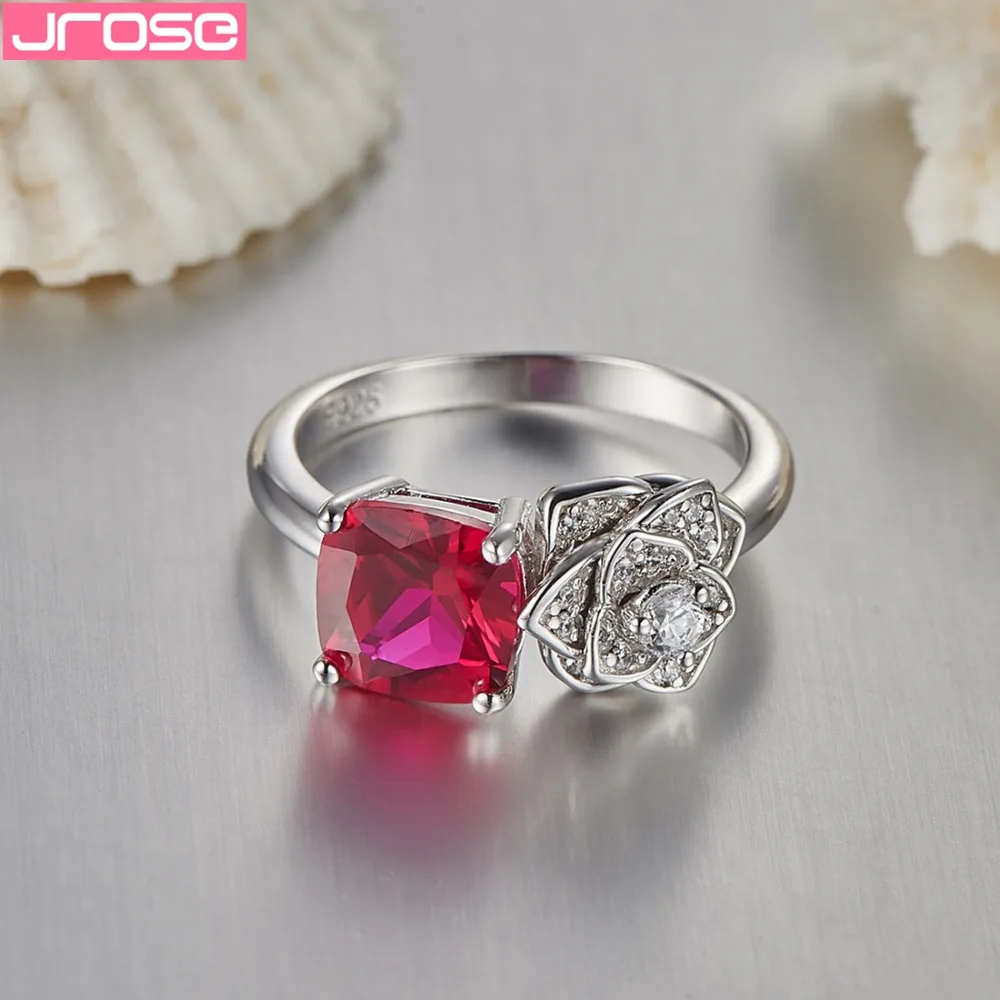 Женское Винтажное кольцо Jrose Flower 2.5ct Red AAA CZ коктейльное из настоящего чистого
