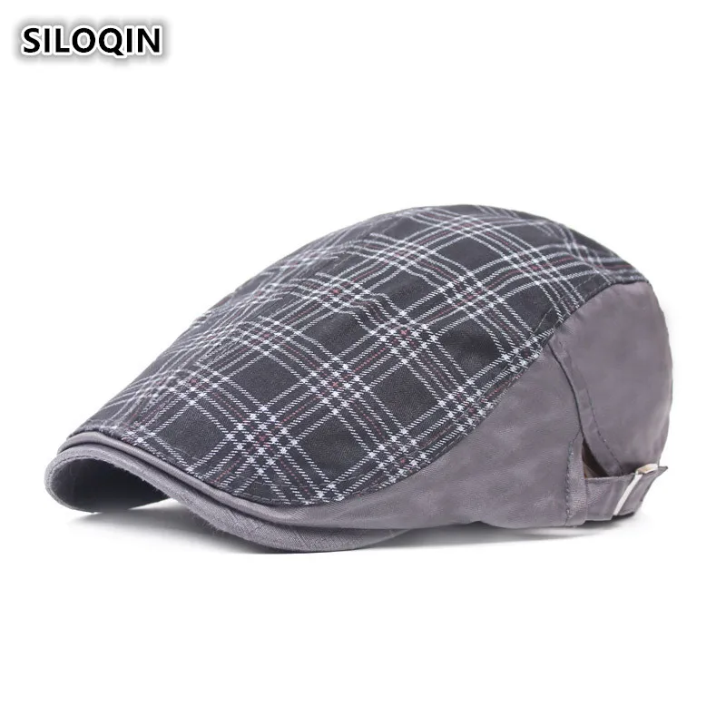 

SILOQIN Unisex Plaid Cotton Cloth Retro Berets For Women Personality Vintage Trend Brand Men's Cap Adjustable Size Dad's Hats