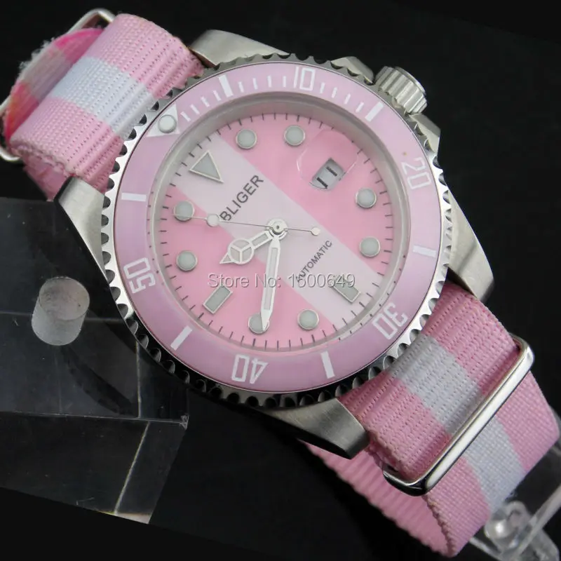 40mm Sapphire glass pink bezel with white mark pink-white dial MINGZHU DG2813 automatic movement mens watches