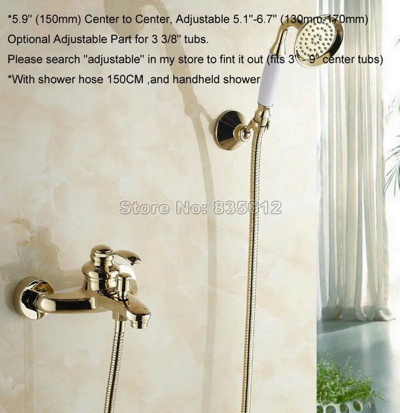 Gold Color Brass Bathroom Bathtub Shower Faucet Set Single Handle Mixer Tap with Wall Mounted Ceramic Hand Held Wtf402 | Обустройство