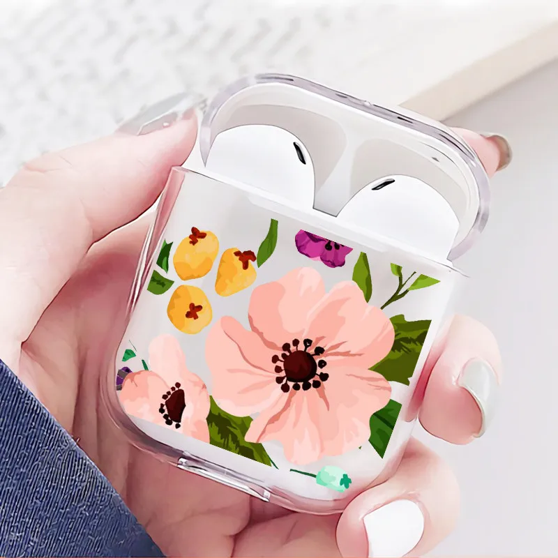 Мягкий прозрачный чехол для наушников Airpods с милым авокадо птицами цветами