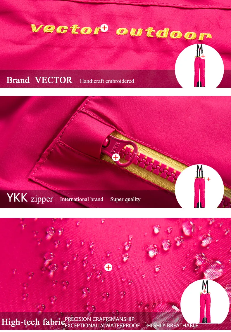 VECTOR Brand Professional Ice Ski Pants Women Waterproof Snow Pants Winter Warm Snowboard Pants Outdoor Skiing Pants 50017