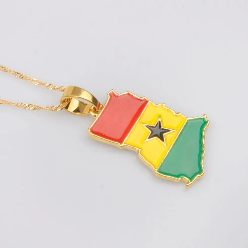 Золото Цвет Гана карта кулон в форме флага ожерелье Ghanaian страны карты