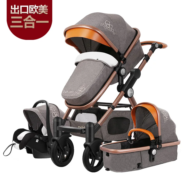 grey 3 in 1 Высокая пейзаж детская коляска золотой ребенок 3 в 1 портативная складная Коляска 2 в 1 Роскошная коляска - Цвет: grey 3 in 1