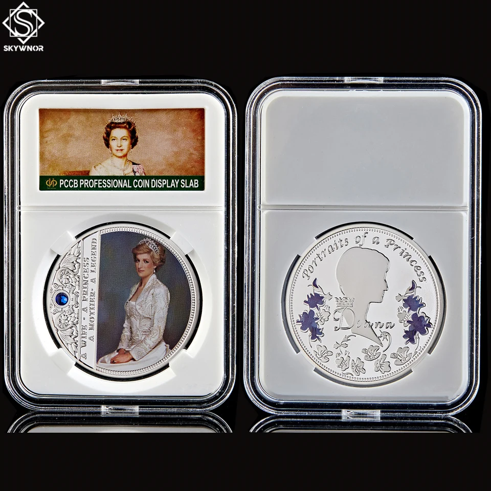 UK Souvenir Gold/Silver Coin Princess Diana Collection Gift Decorative W/ Acrylic Box