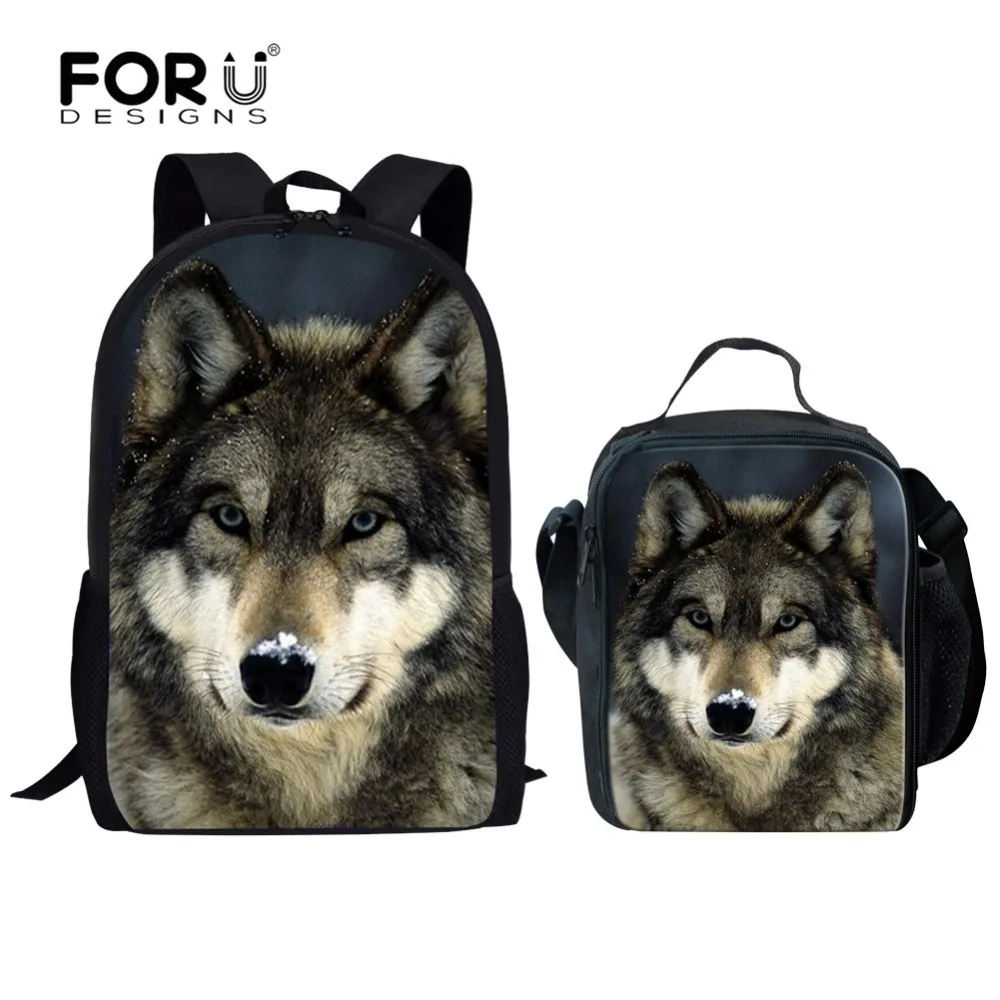 FORUDESIGNS/портфель школьный комплект подростковые школьные сумки с принтом волка