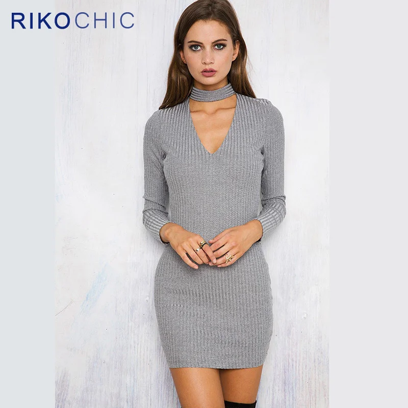 Rikochic Для женщин с длинным рукавом пикантные вечерние вязаное платье