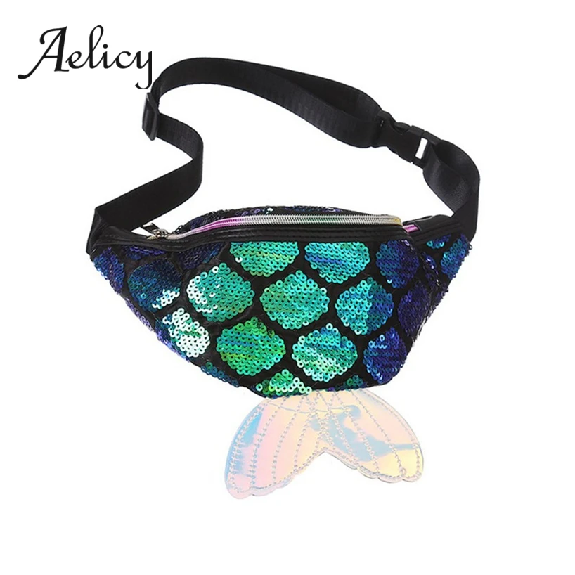 Aelicy Женская поясная сумка с блестками разноцветная карманами и хвостом русалки