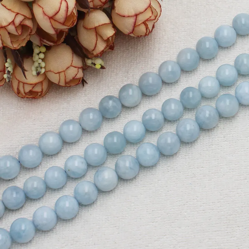 Круглые бусины из натуральных аквамаринов 15 дюймов гарантия 100% натурального