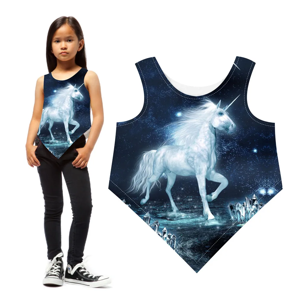 Детские Летние Стильные красивые брендовые топы с принтом единорога детская
