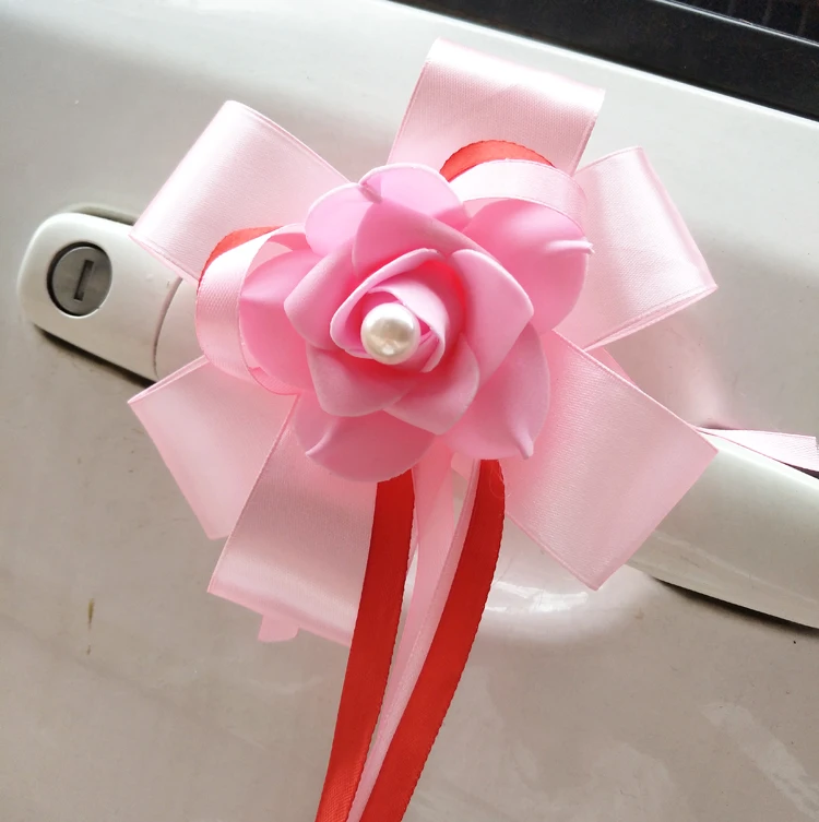 6 Pieces Set Wedding Car Decoration Bouquet Rear-view Mirror Doorknob Handle Ribbon Bow-knot Simulation Flower | Автомобили и