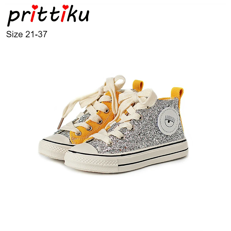 2020 Girls Boys Glitter Sequin High Top Canvas Sneakers Baby/Toddler/Little/Big Kid Casual Trainers Children Yellow Bling Shoes | Детская