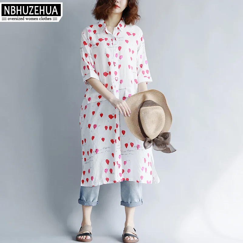 NBHUZEHUA A103 4XL 5XL Женские длинные рубашки большого размера Винтажная летняя блузка