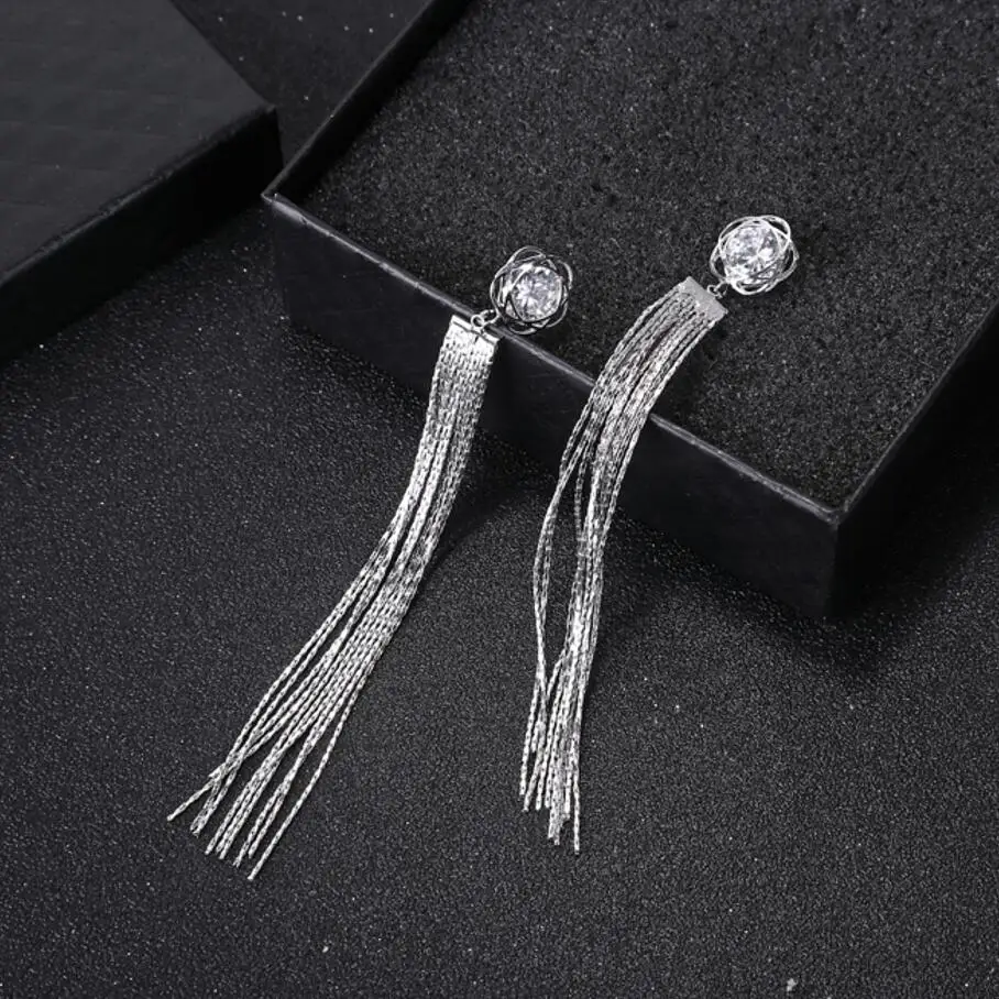 Kuziduocai New Fashion Jewelry Will Not Fade Zircon Rose Flower Tassel Sweet Fresh Stud Earrings For Women Gifts Girls E-232 | Украшения и