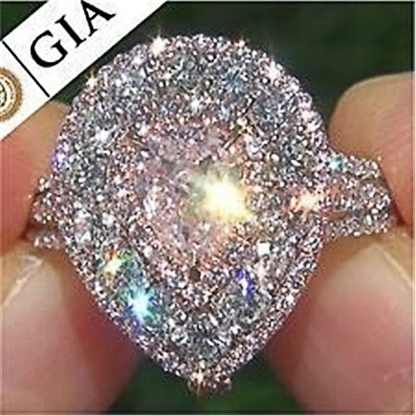

New Fashion Luxury Silver Plated Rings Water Drop Pear Shaped Stnone Rings Wedding Engagement Jewelry Rings For Women Ladies