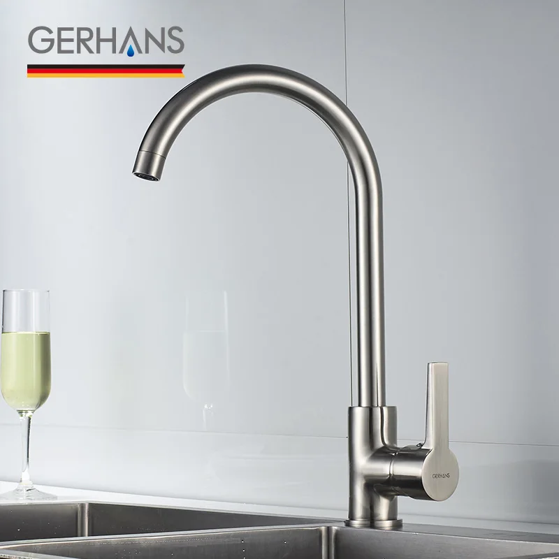 GERHANS Irismart Tall Kitchen Faucet Hot Cold Bar Chrome Plated Water Tap Modern Brass Sink Mixer Crane For K14084 | Обустройство