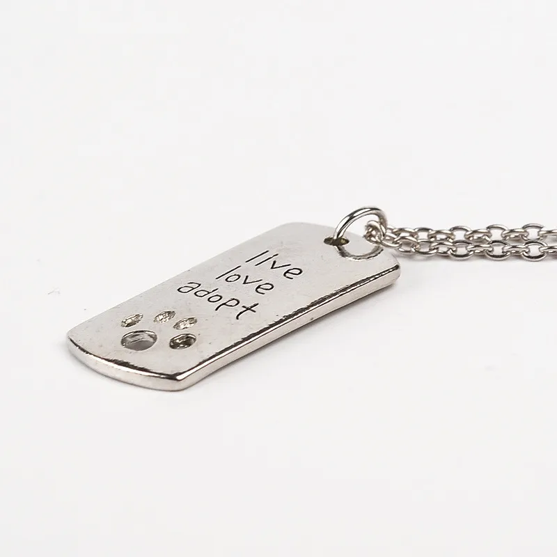 

New Arrival Rectangular Dog Tag Style Pendant Necklace Letter "Live love adopt" Necklace Fashion Charm Pendant Wholesale