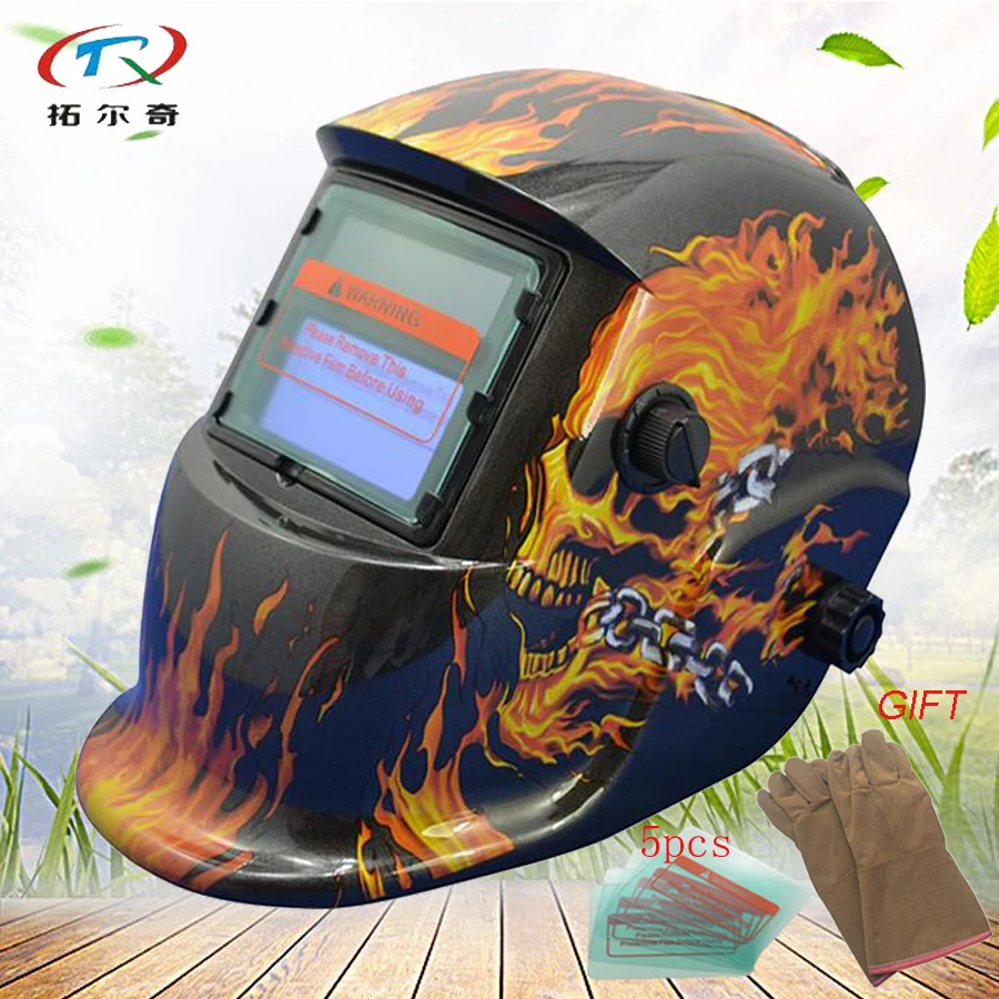 Черная Автоматическая Затемняющая сварочная маска для шлема желтый с перчатками