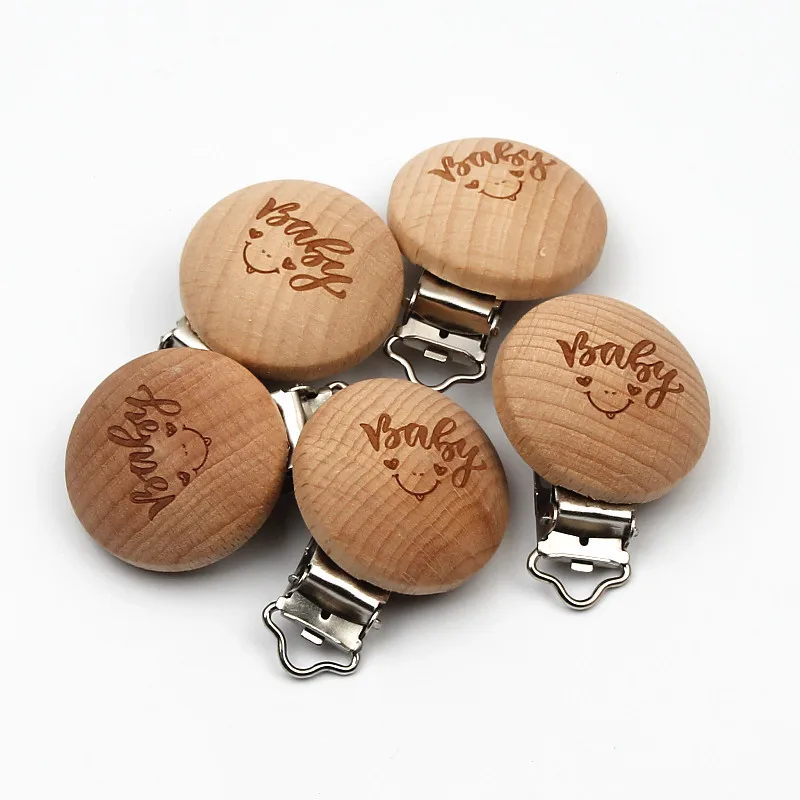 5 шт. выгравированный зажим для сосков из бука держатель соски с узором малышей