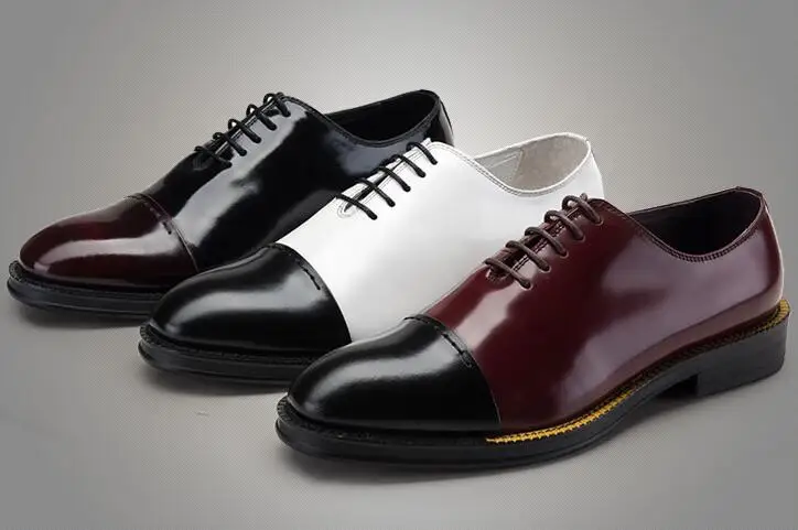 Мужские модельные туфли с острым носком из натуральной кожи пэчворком на