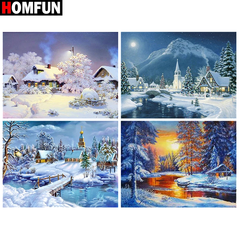 Алмазная 5D Вышивка HOMFUN снежные сцены картина сделай сам с полными