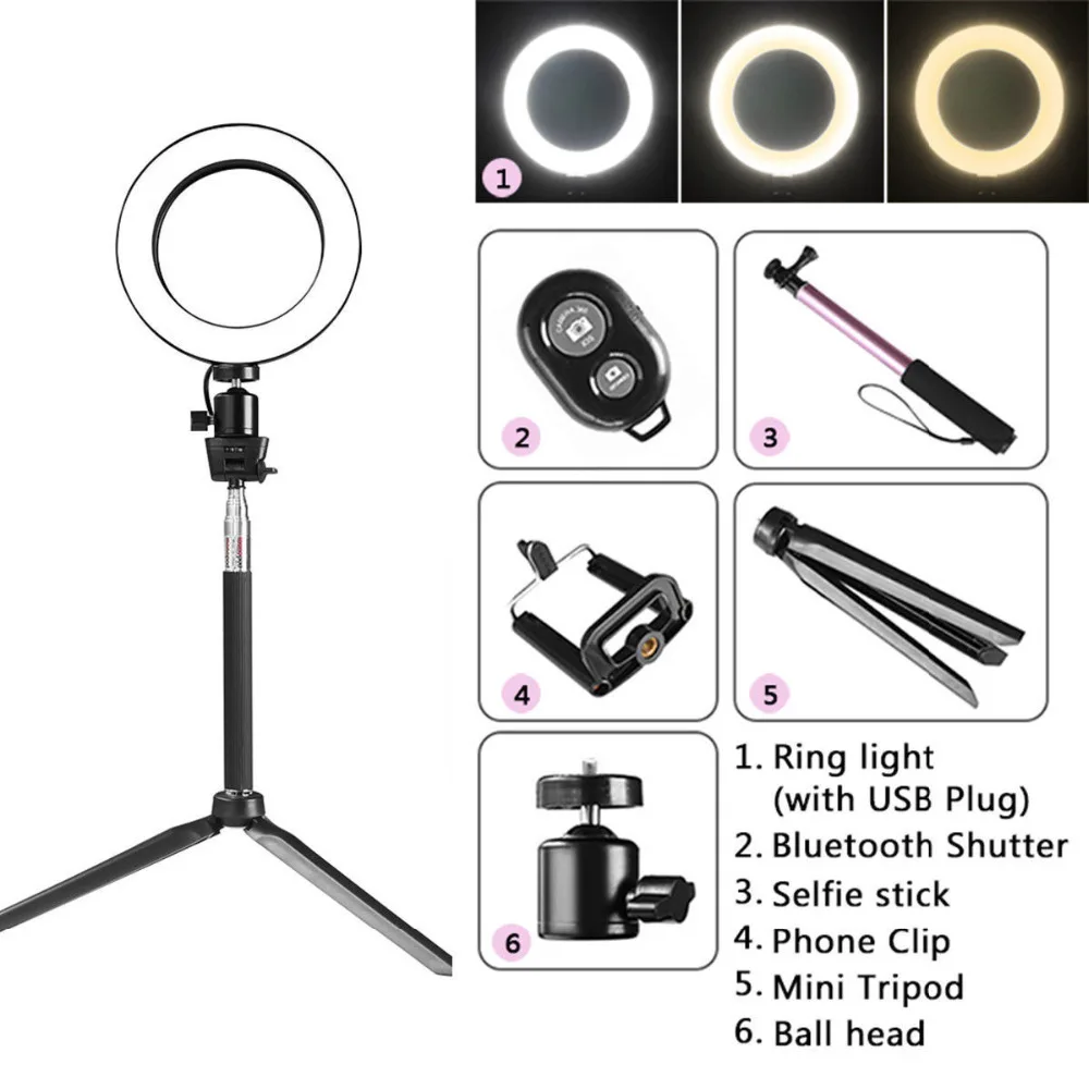8 &quotDimmable 5500K LED кольцо свет комплект с подставкой для макияжа телефона камеры