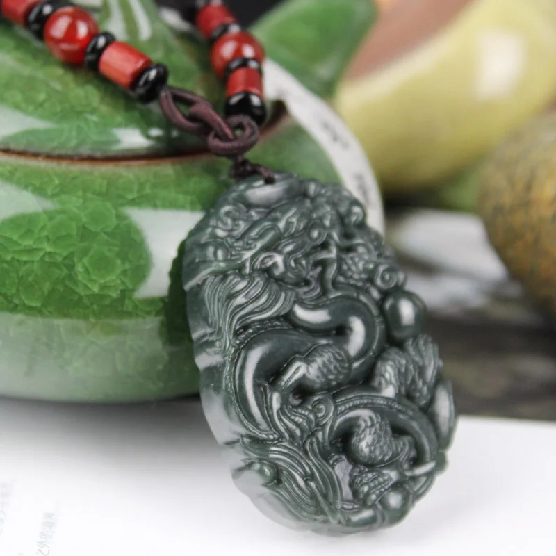 Kyszdl натуральный высокое качество ручной резьбой Хотан Qingyu дракон кулон Для