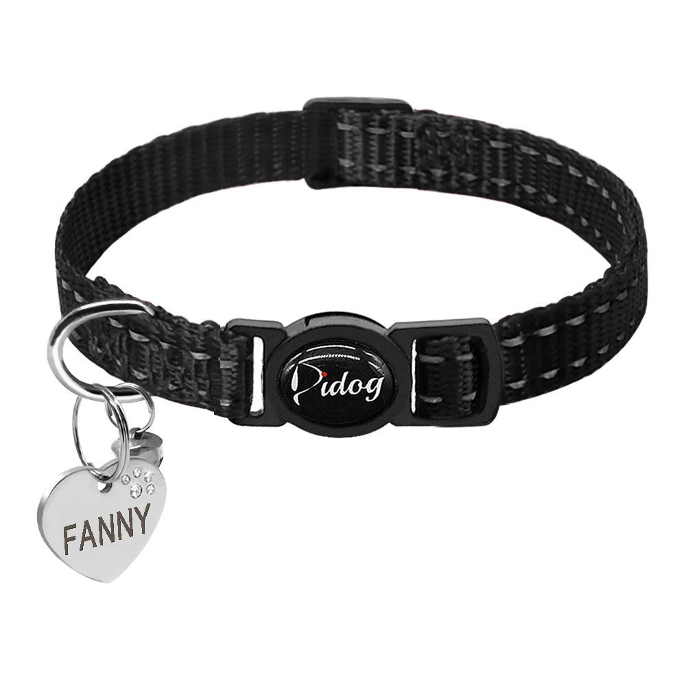 Черный Quick Release Kitten Cat Collar Reflective Personalized Puppy Dog ID Collars Engraved With Bell Free Tag Nameplate For Small Pet - Цвет: Черный