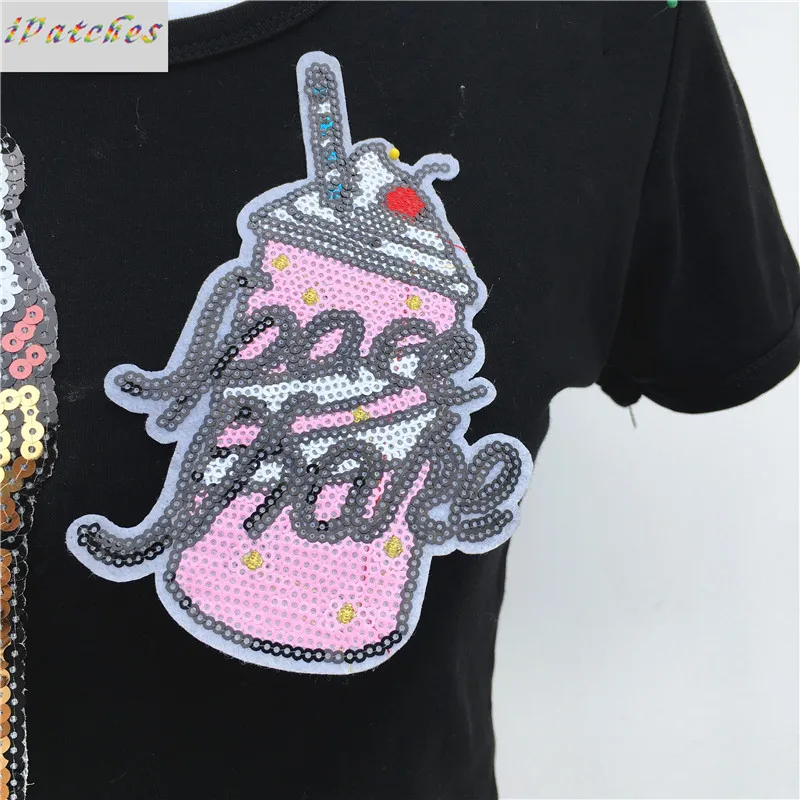 2 шт Розовый мороженое с блестками патч для одежды железной вышивкой Diy мотив