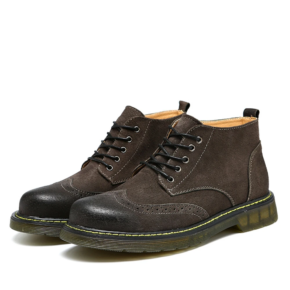 QFFAZ 2018 New Men Ankle Boots Fashion Spring Footwear Suede Leather shoes Lace Up Casual Short Boot Brown Khaki | Обувь