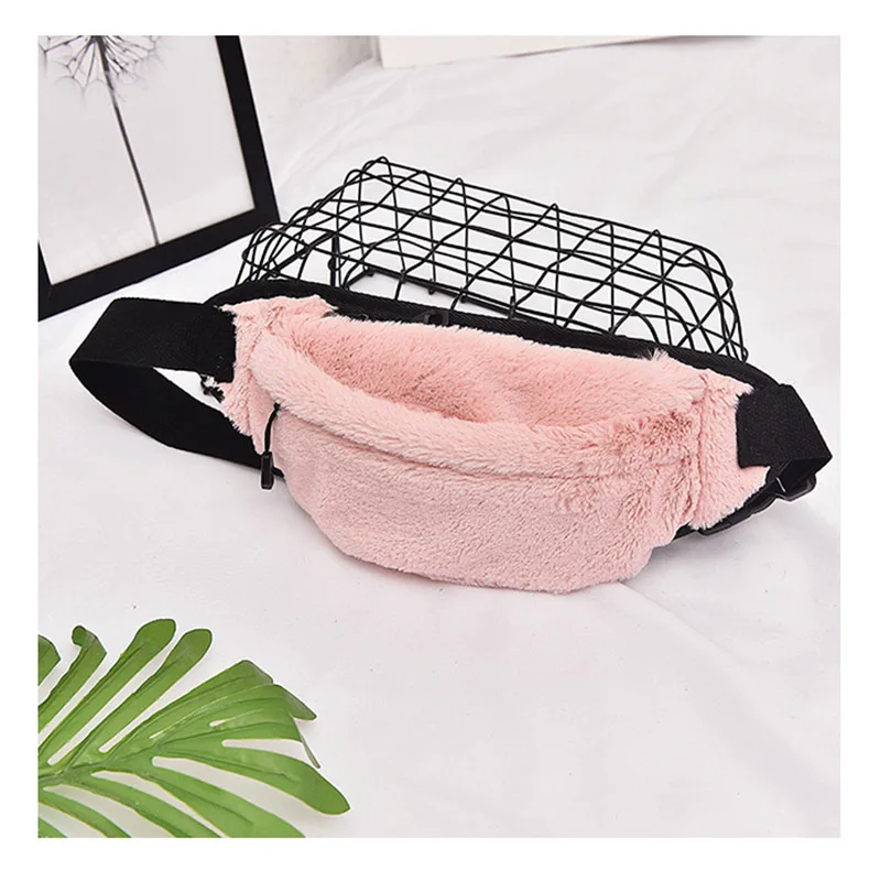 Pink waist bag Женская поясная сумка, плюшевая поясная сумка для путешествий, повседневная нагрудная сумка на молнии в стиле панк, уличная зимняя сумка для ног, женская сумка на плечо A304 - Цвет: Pink waist bag