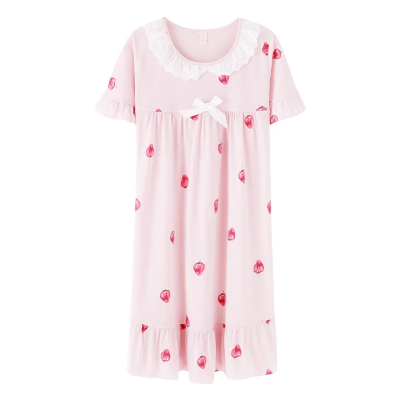 

Women Nighte Dress Plus Size M-3XL Sleeping dress Lace Bow Lingerie 100% Full Cotton Nightwear Sleeping dress clothes underwear