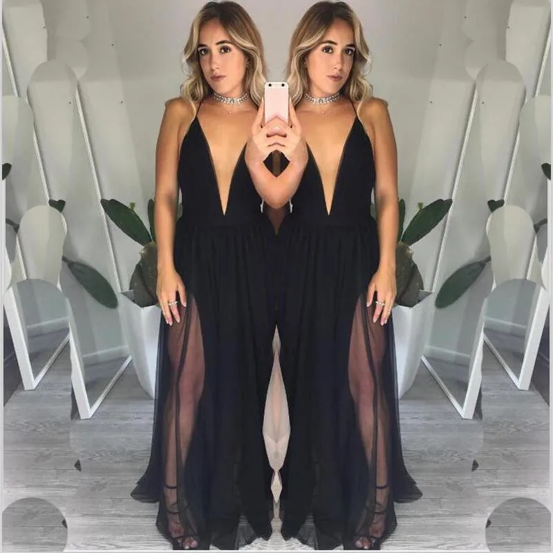 Ahmagen Deep V Neck Backless Spaghetti Strap Dress Slip Pleated Summer Beach 2017 Sexy Long Maxi Boho Chiffon Dresses | Женская одежда