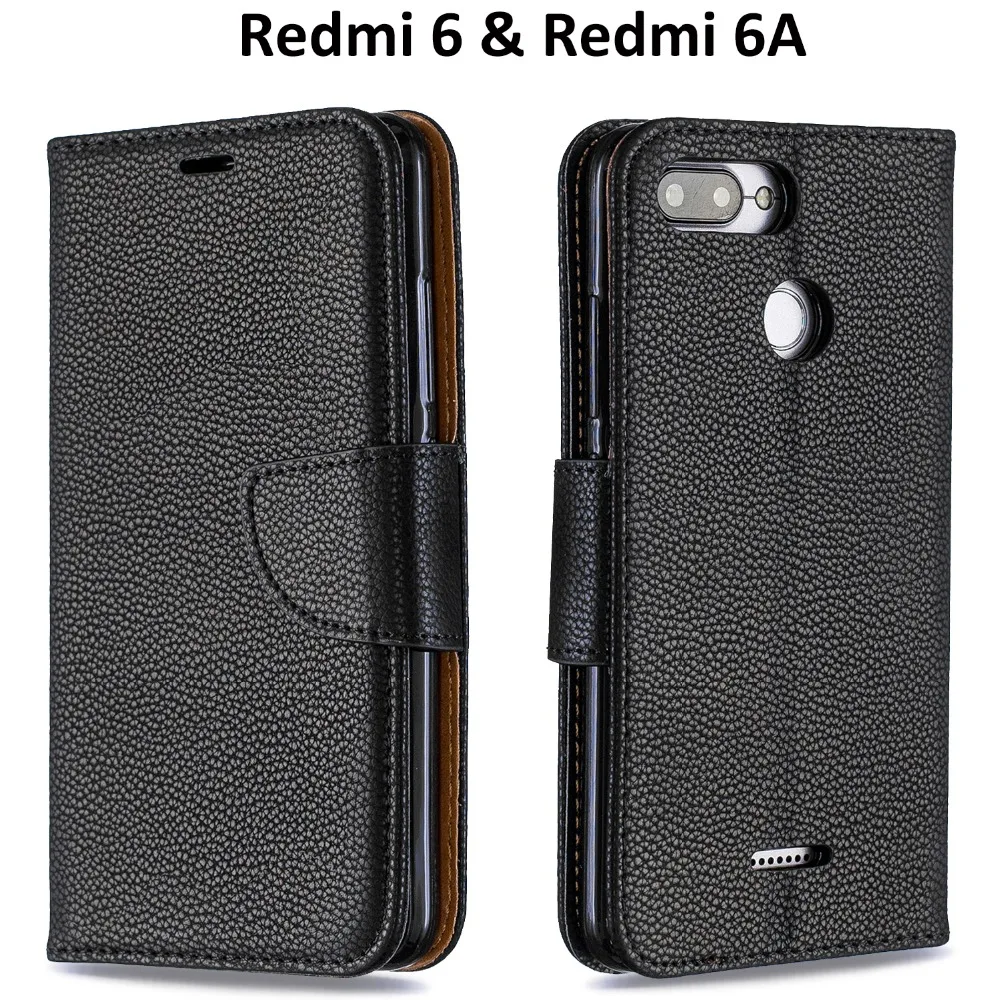 Двойной Цветной чехол для Xiaomi Redmi 6 Pro личи кожаный Redmi6 / 6A чехлы телефонов с