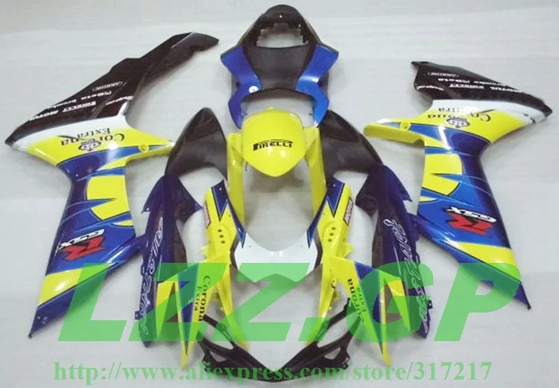 

100%Fit Yellow Blue For Suzuki GSXR600 2011 2012 GSXR750 2011 2012 GSX R600 GSXR750 11 12 K11 Injection Fairing Set Plastic Kit